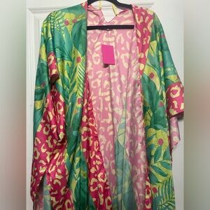 Sassy Jones Pink Kimono with Green Tropical Panel